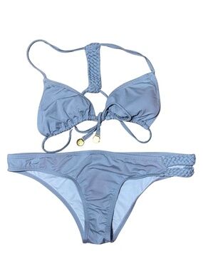 (NWOT) SAV Summer Braided Triangle Bikini Set Light Blue Cheeky Small Colombia